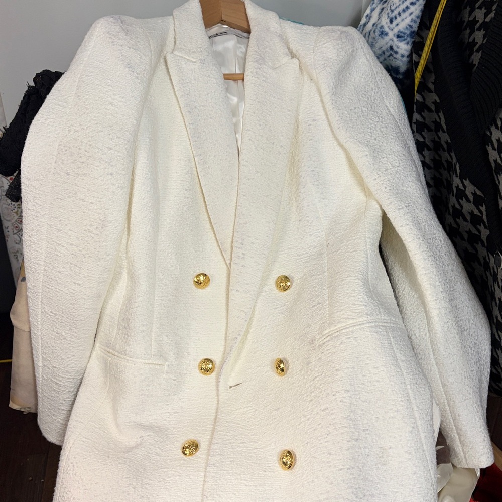 Zara Size Medium White Tweet Jacket